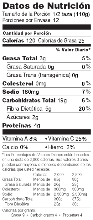 Foto de información nutricional de Ensalada de Cebada, Frijol y Elote