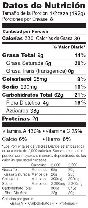 Foto de información nutricional de Postre Crujiente de Manzana y Calabaza Tipo