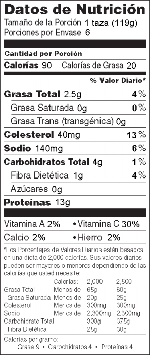Foto de información nutricional de Sofrito de Pollo y Col