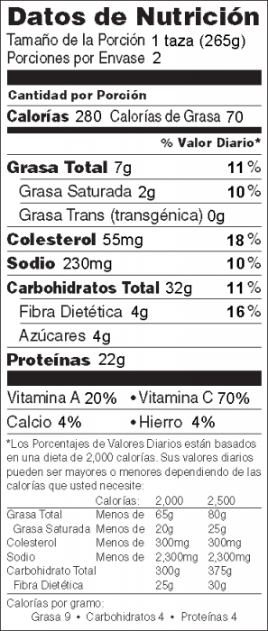 Foto de información nutricional de Tazón de arroz al estilo del suroeste