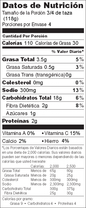 Foto de información nutricional de Papas Compañeras