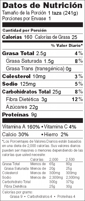 Foto de información nutricional de Licuado de Calabaza en un Vaso