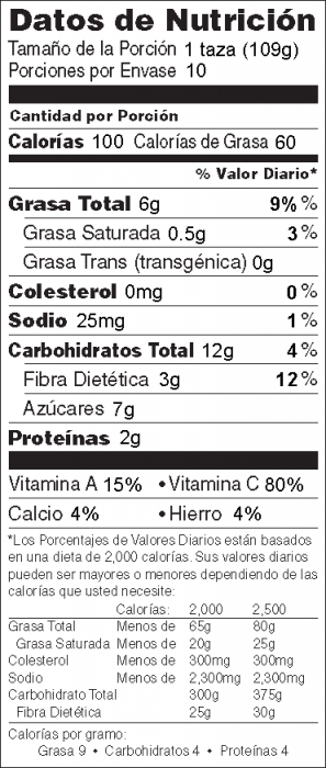 Foto de información nutricional de Ensalada de Primavera