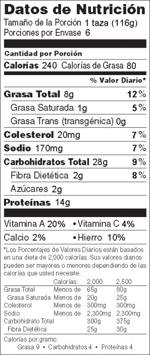 Foto de información nutricional de Ensalada de Atún con Pasta