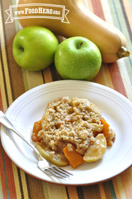 Butternut squash and apples are topped with a cinnamon-spiced oat crumble baked to a golden brown.