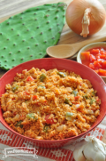 Medium bowl of cactus and vegetables with quinoa.