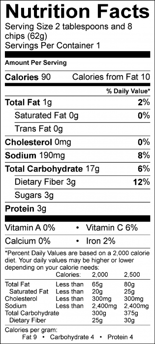 Photo of Nutrition facts of Farmers Market Salsa with Food Hero Baked Tortilla Chips