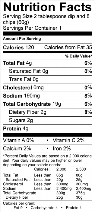 Photo of Nutrition Facts of Hummus (with tahini) with Food Hero Baked Tortilla Chips