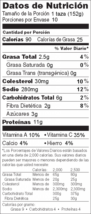Foto de información nutricional de Pollo a la Criolla con salsa de chile casera