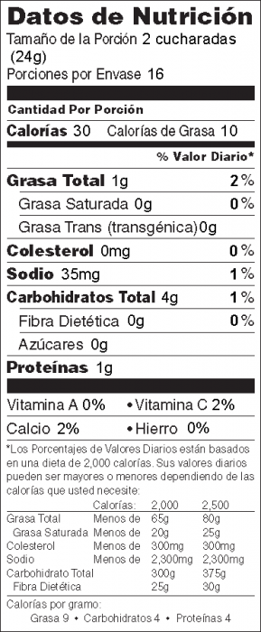 Foto de información nutricional de Crema de Garbanzos para untar (Hummus sin tahini)