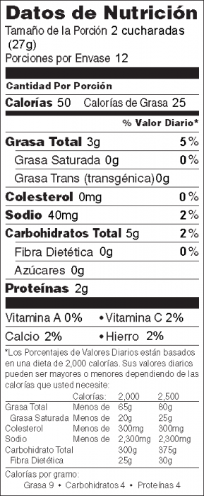 Foto de información nutricional de Crema de Garbanzos para untar (Hummus con tahini)