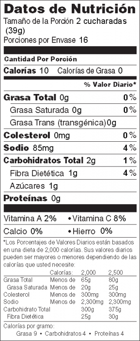 Foto de información nutricional de Salsa de Tomate Rápida