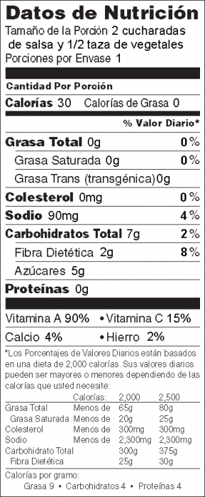 Foto de información nutricional de Salsa de Sandía con vegetales frescos