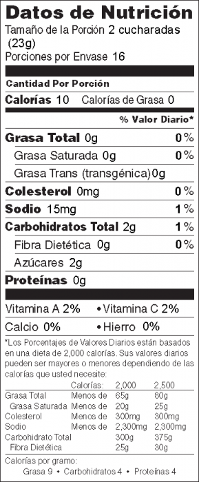 Foto de información nutricional de Salsa de Sandía