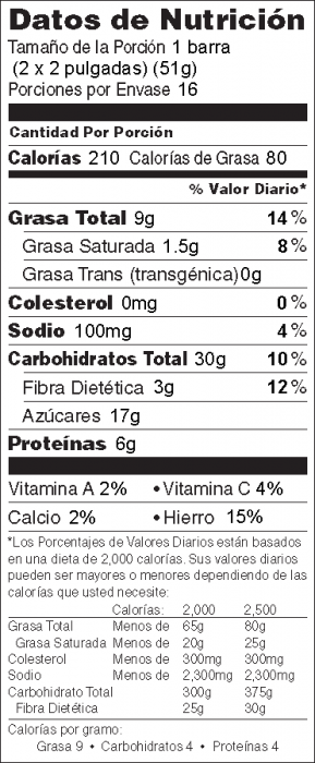 Foto de información nutricional de Para Cereal de Arroz y Avena