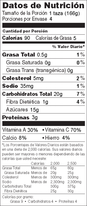 Foto de información nutricional de Licuado Poderoso de Popeye con yogur sin sabor, bajo en grasa