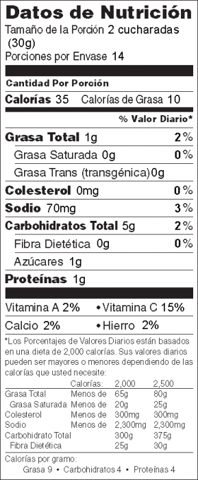 Foto de información nutricional de Crema de Frijoles Pintos Para Untar