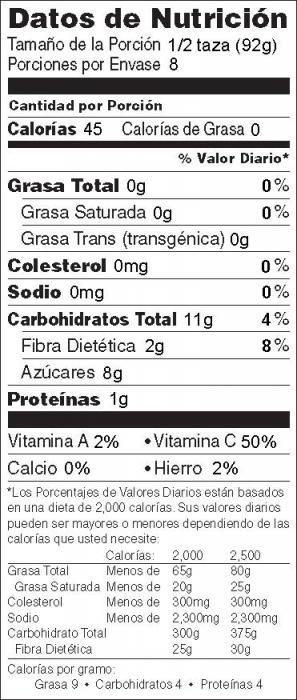 Foto de información nutricional de Ensalada de Frutas y Sandía con Plátano