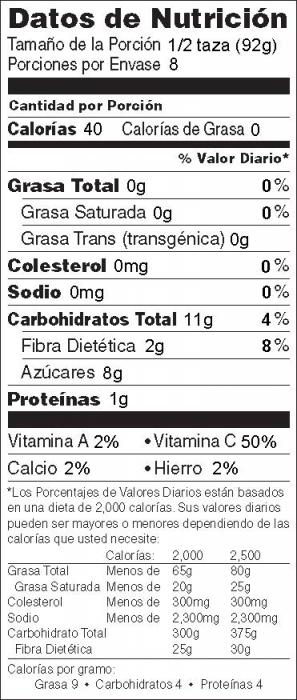 Foto de información nutricional de Ensalada de Frutas y Sandía con Pera