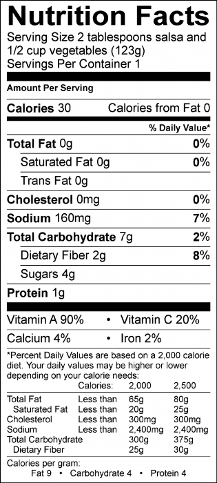 Photo of Nutrition Facts of Quick Tomato Salsa with fresh vegetables