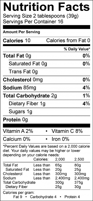 Foto de información nutricional de Salsa de Tomate Rápida