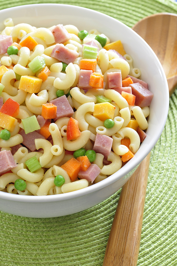 Hearty Pasta Salad in White Bowl