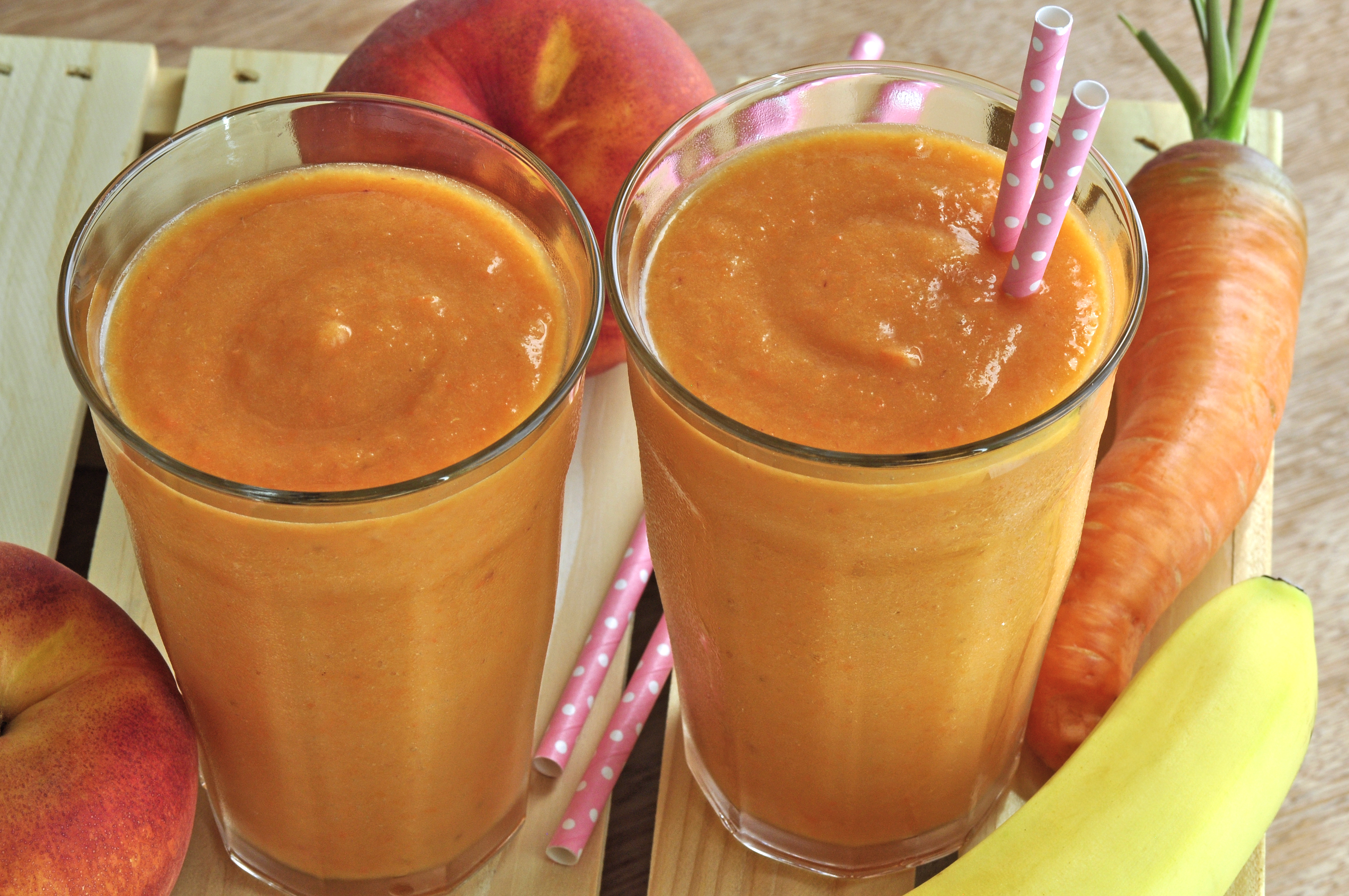 Peach and Carrot Smoothie in glasses on table