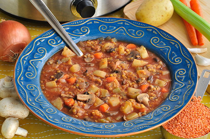 Slow Cooker Mushroom and Red Lentil Stew