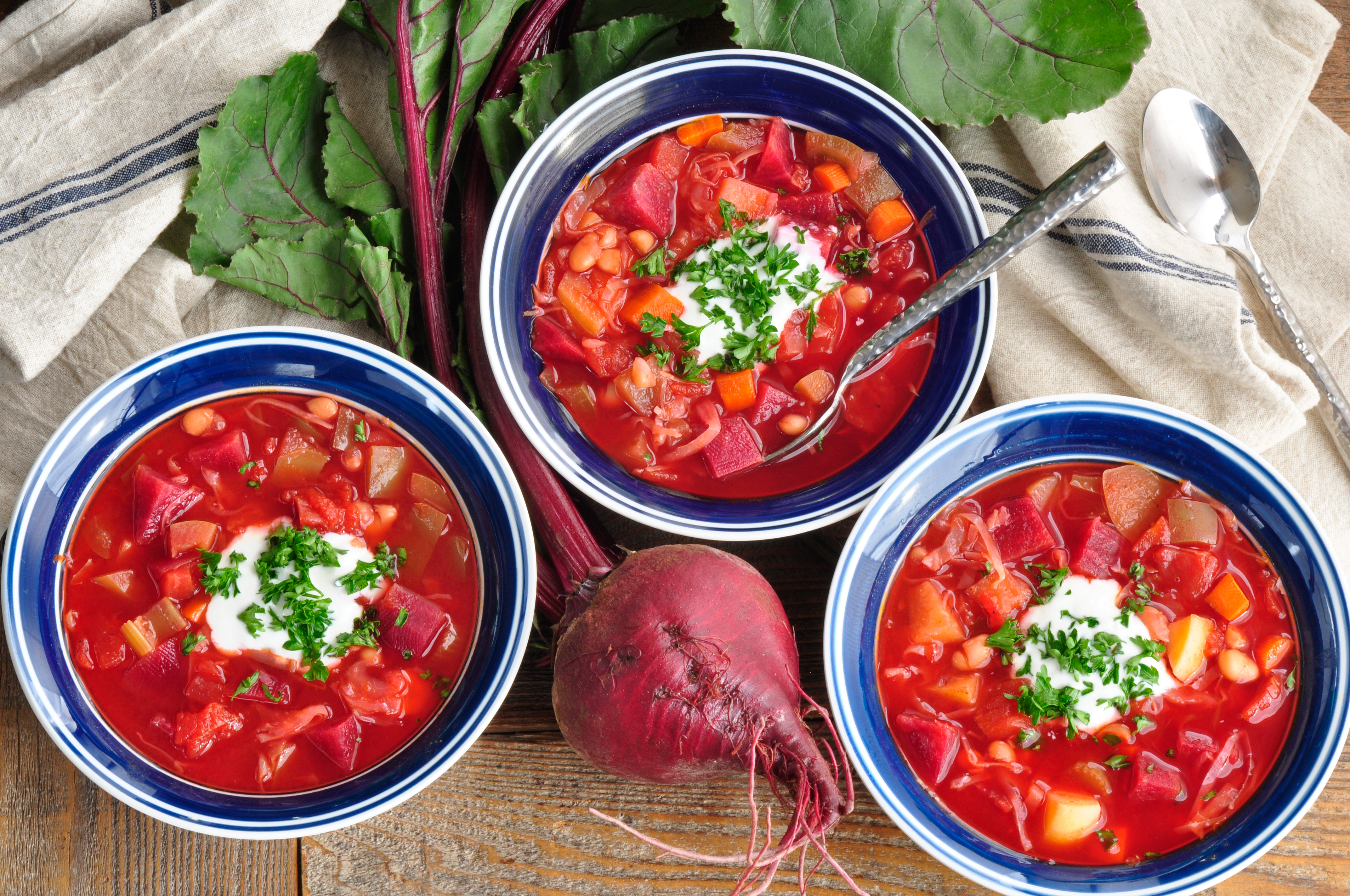 Vegetarian Borscht Served in bowls on table