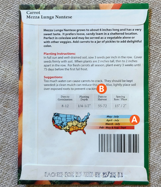 Picture of the back of a carrot seed packet.