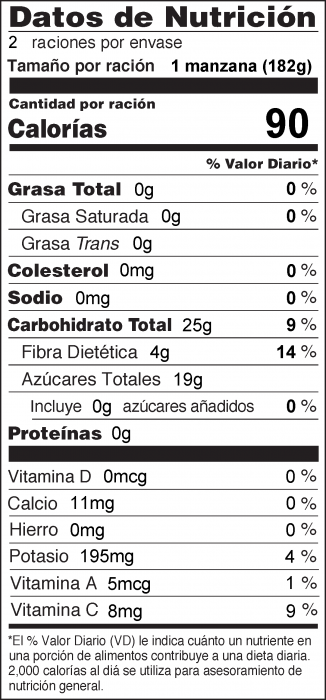 Foto de información nutricional de Chips de Manzana al Horno