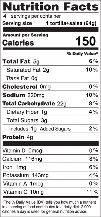 Photo of Nutrition Label for Baked Cinnamon Tortilla Chips with Strawberry Salsa