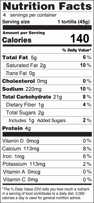 Photo of Nutrition Label for Baked Cinnamon Tortilla Chips