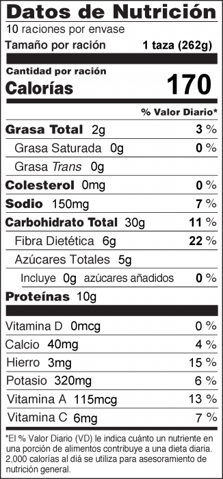 Foto de información nutricional de Sopa de Cebada con Lentejas