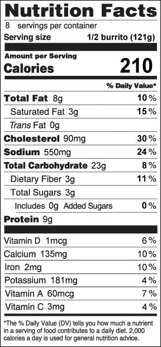 Photo of Nutrition Facts for Breakfast Burritos