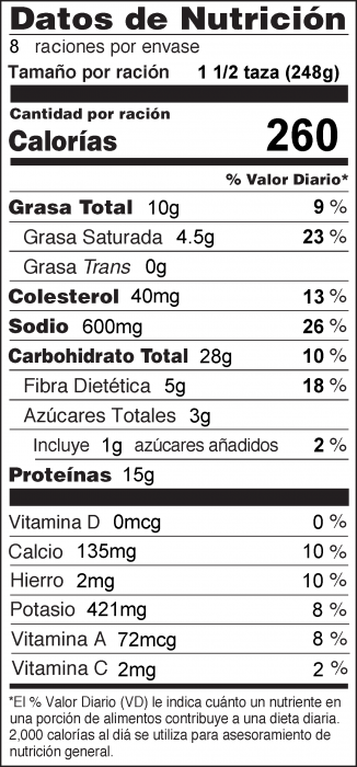 Foto de información nutricional de Pastel de Polenta con Queso