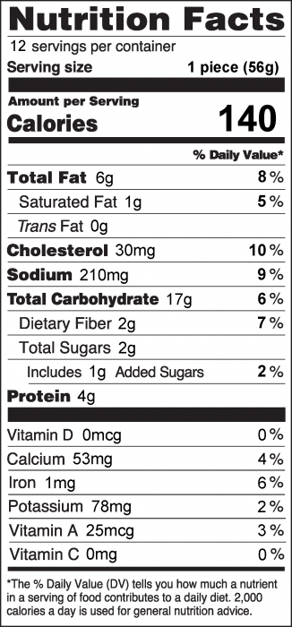 Photo of Nutrition Facts for Cornbread
