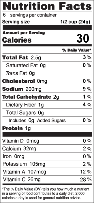 Photo of Nutrition Facts for Crunchy Baked Kale Chips
