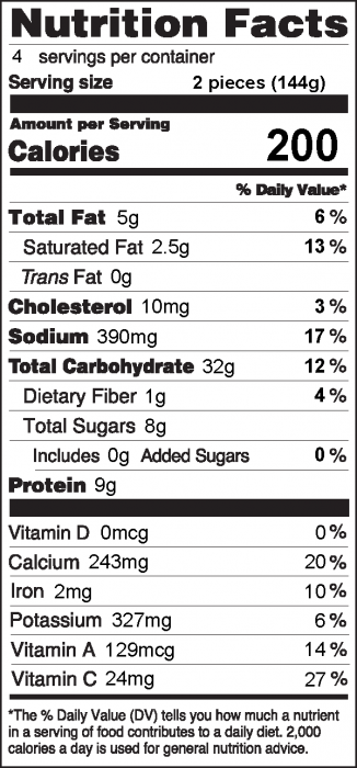 Photo of Nutrition Facts for Fresh Veggie Pizza