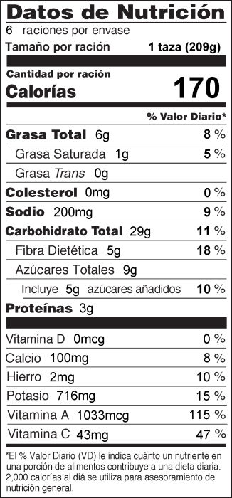 Harissa Butternut Squash Nutrition Facts Label SP