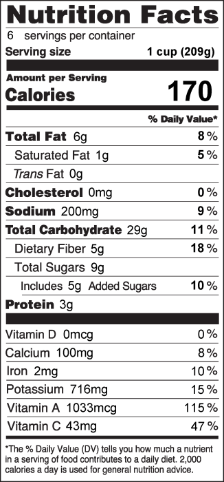 Harissa Butternut Squash Nutrition Facts Label