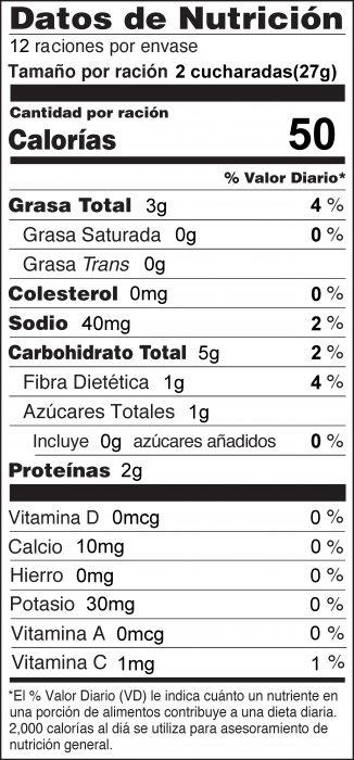 Foto de información nutricional de Crema de Garbanzos para untar (Hummus con tahini)