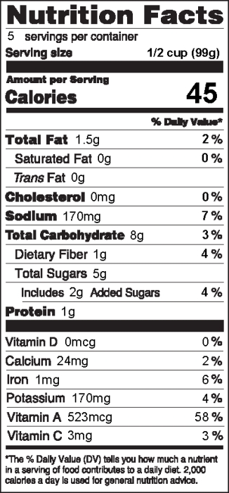 Photo of Nutrition Facts of Mashed Carrots