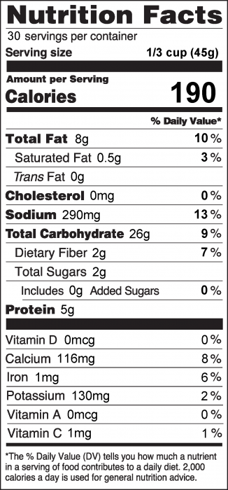 Photo of Nutrition Facts for Master Mix