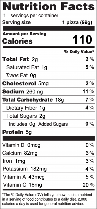 Photo of Nutrition Facts of My Personal Pizza