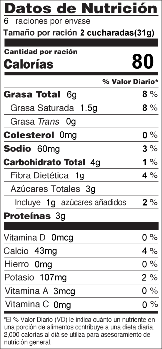 Foto de  información nutricional de Salsa de Yogur con Crema de Cacahuate