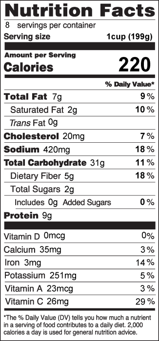 Photo of Nutrition Facts for  Rice with Black Beans and Sausage