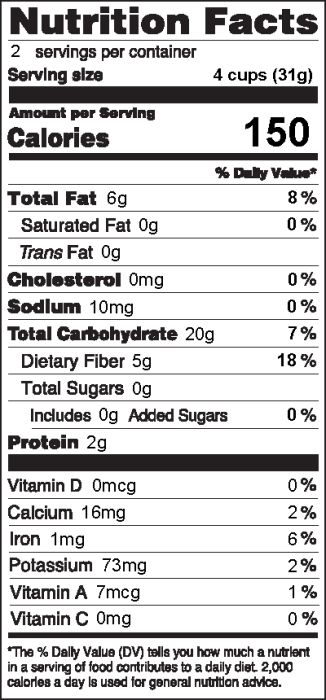 Photo of Nutrition Facts of Stovetop Popcorn