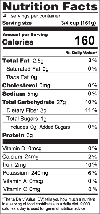 Photo of Nutrition Facts for Stovetop Quinoa