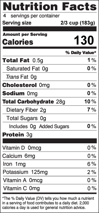 Photo of Nutrition Facts for Stovetop Sorghum